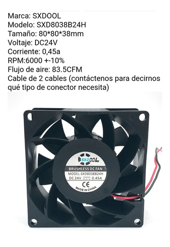 Ventilador Refrigeración Soldadora Otros 24v 0.45a 80x80x380