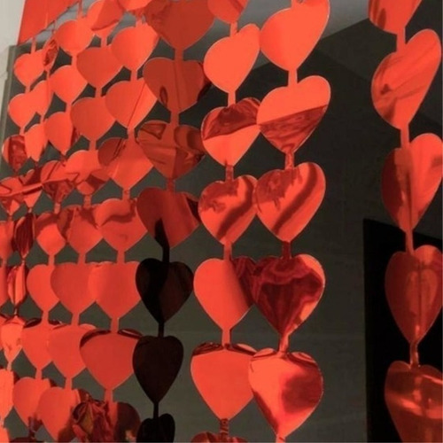 Imagen 2 de 3 de Cortina Metalizada Estrella Corazon Rojo San Valentin