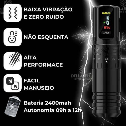 Maquina Tatuagem Xnet Tattoo Pen Motor Japonês 2x Baterias