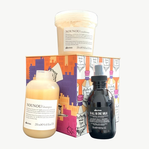 Davines Kit Nounou Shampoo + Conditioner + Milk 3 Poductos