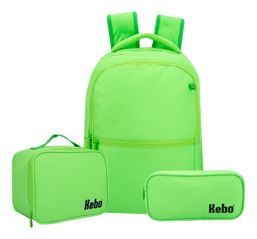 Escolar Mochila Lapicera Y Lonchera Kebo Verde Bp08 Diseño de la tela Lisa