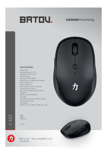 Mouse Inalambrico Batou Crown Wireless 2,4 Ghz Plug And Play