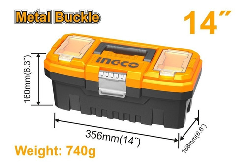 Caja De Herramientas Plastica 14 X6.6 X6.3  Ingco Pbx1402