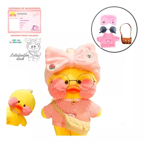 Pato de pelúcia Lalafanfan Rosa 30cm com roupas e acessórios Kawaii Ti