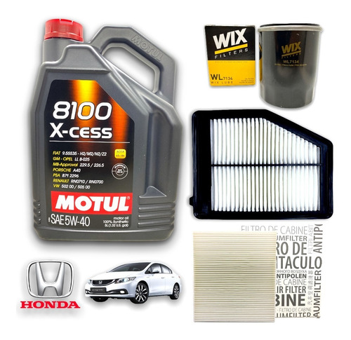 Kit Service 5l Aceite Motul 8100 + 3 Filtros Civic 1.8 12a17