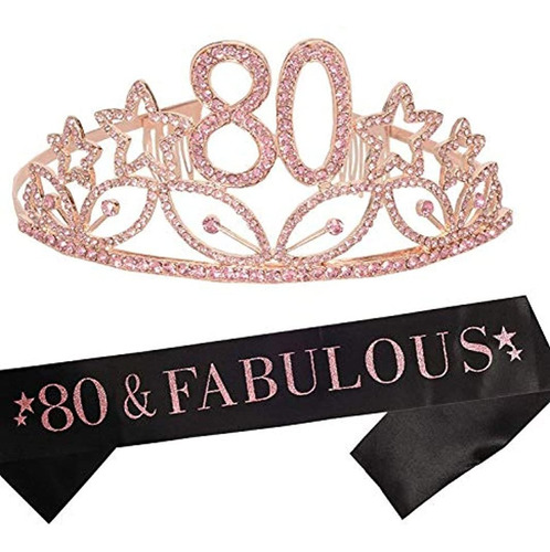 Tiara Y Cinta Rosa De 80 Cumpleaños Para Fiesta De 80