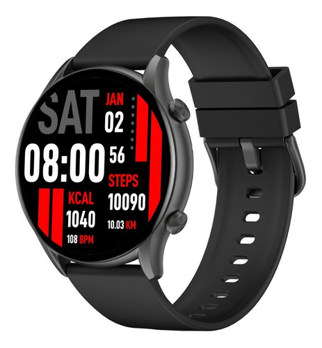 Imagen 3 de 10 de Smartwatch Kieslect Kr 1.32" caja 45.7mm de metal negra, malla negra de silicona y bisel negro