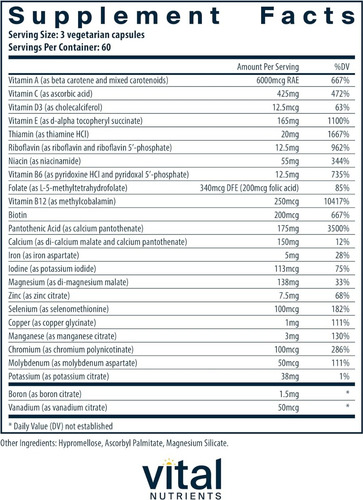 Multinutrientes Con Cobre Y Hierro Vital Nutrients 180 Cáps