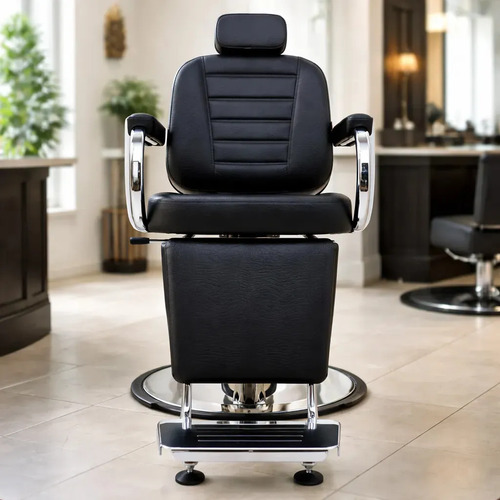 Poltrona Cadeira Salão Barbeiro Reclinável Barber Pró Cor Preto Crocco Forma Da Base Redonda