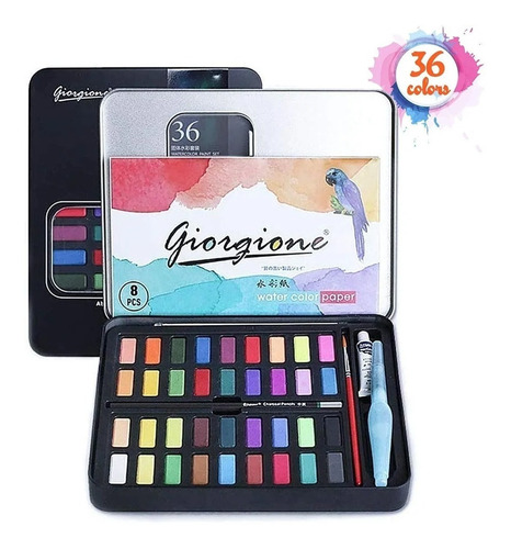 Estuche Con Acuarelas Y Pinceles 36 Colores