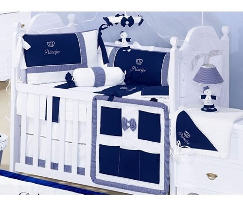 Kit De Berço Principe Azul Marinho Luxo - 8 Peças Menino