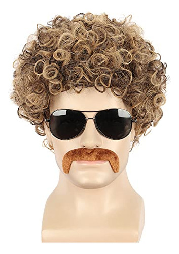 Yuehong Corto Curly Afro Mens Wig 70s Disco Bolsa De 91yjs