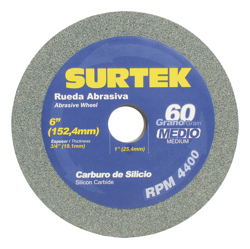 Rueda Abrasiva Carburo De Silicio 6 X 3/4 Grano 60 Surtek