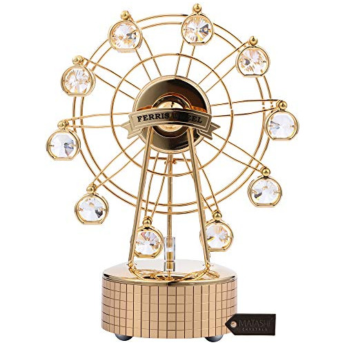 Reloj De 24 Quilates Chapado Oro Figura De Noria Incrus...