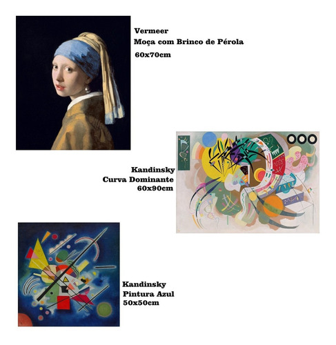 Imagem 2 de 2 de Kit 3 Posters Kandinsky Vermeer Arte Gravura Hd