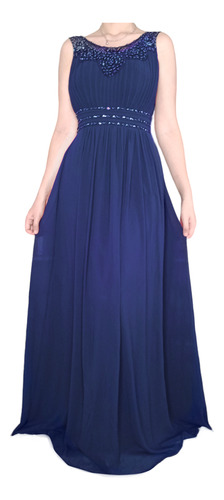 Vestido Azul Liso De Fiesta Elegante Glamour 