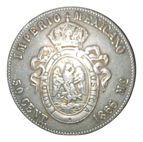 Moneda Maximiliano 1966 50 Centavos Original Plata
