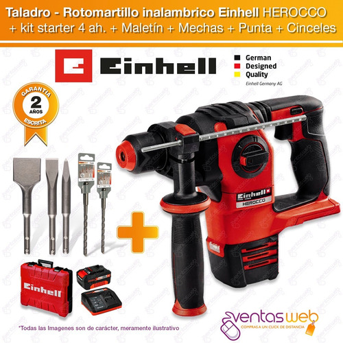 Imagen 2 de 8 de Rotomartillo Inalambrico Herocco 18v + Kit Bateria Grande