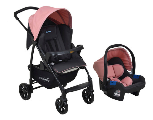 Carrinho de bebê 3 rodas Burigotto Carrinho Ecco travel system cz rosa com chassi de cor preto