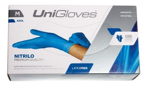 comprar Luva Descartável Nitrílica G Azul Unigloves Cx C\u002F100 Sem Pó Com Pó Não Unidades Por Embalagem 100