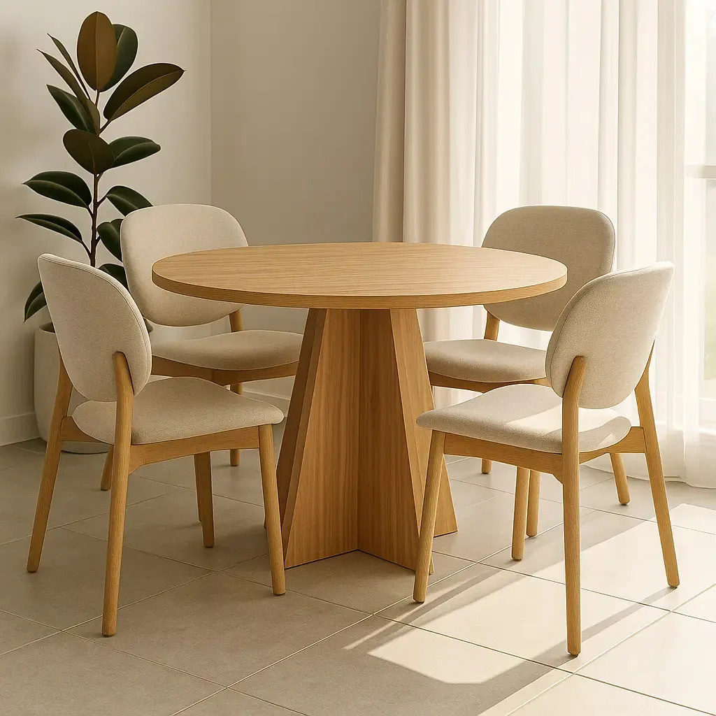 Mesa de Jantar Redonda 90cm Mel Viero Flipp Slim Tampo MDF Base Robusta Moderna 2 a 4 Pessoas Cozinha Sala Refeição Design Amadeirado