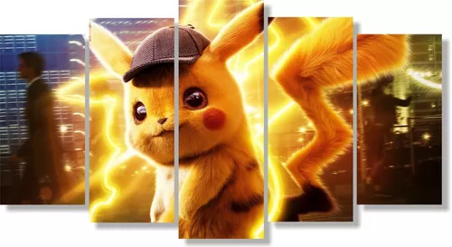 Quadro Decorativo Desenho Pikachu 5 Peças