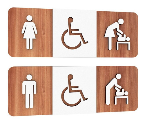 Placa Banheiro 1 Masculino  1 Feminino Deficiente Fraldário