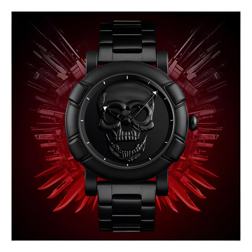 Relógio Masculino Skmei 9178 Skull Preto A Prova D'agua Preto Preto Preto