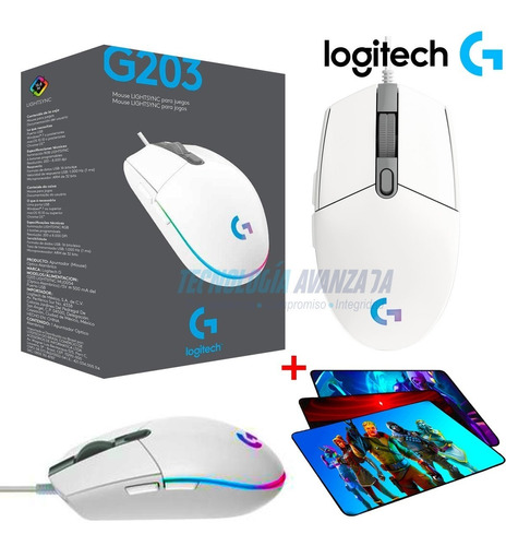Mouse Gamer Logitech G203 Rgb Lightsync + Pad Gamer Grande