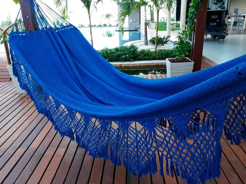 Rede De Dormir Descanso Casal Luxo Bucho De Boi Reforçada Cor Azul Liso - Modelo 319
