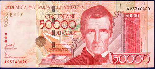 Billete De 50000 Bolívares A8 Septiembre 29 2005 José Vargas