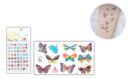 Pack Strass Face Stickers + Set Tatuajes Temporal Mariposas