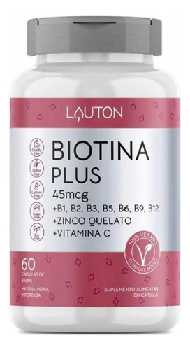 Biotina + Zinco + Vit B1 B2 B3 B5 B6 B9 B12 C 60caps Lauton