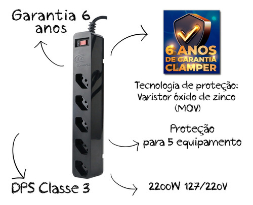 Filtro Linha 10 Amperes 5 Tomadas Bivolt 1270 2200w Disjunto