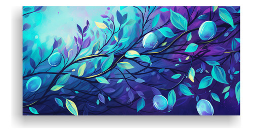 80x40cm Cuadro Árbol Limón Morado Y Turquesa Bastidor Made