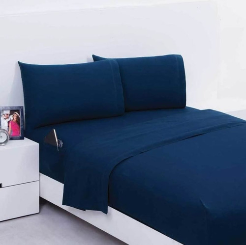 Juego Sabana Suavitec Cama King Size Azul Marino Concord