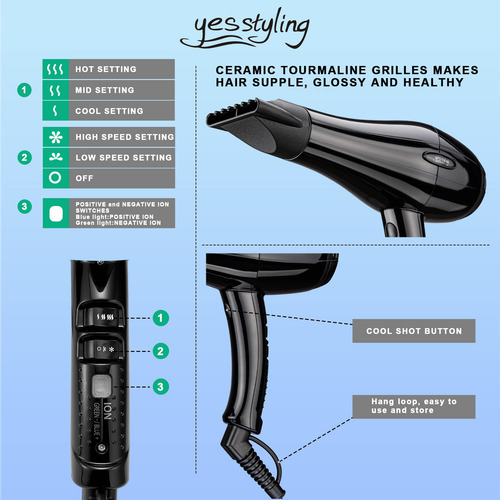 Secador De Cabelo Yes Styling Professional Salon Com Acessór