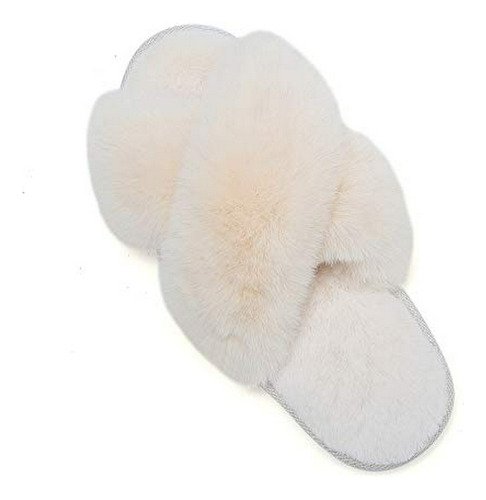 Womens-slippers-fuzzy-house-shoes Indoor Open Toe Cross Band