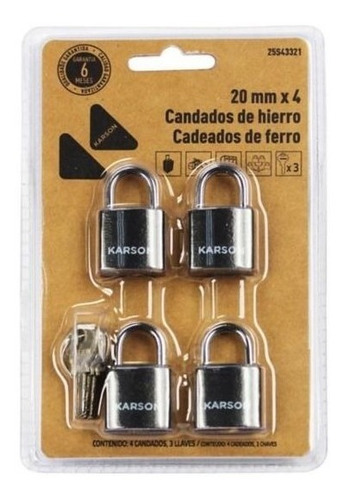 Candado Tipo Italiano 20 Mm 4 Unidades