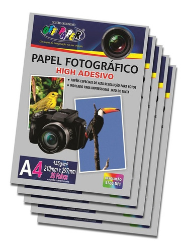 Papel Foto Fotográfico Adesivo A4 135g Kit 5 Pacotes De 20 Folhas Em Cada