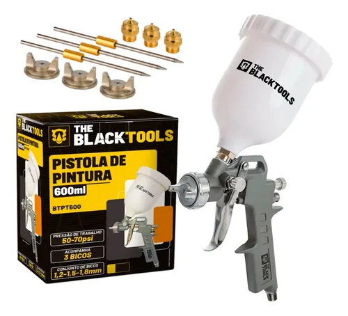 Pistola Pintura Gravidade 600ml 3 Bicos 1.2 1.5 1.8mm Profissional The Black Tools