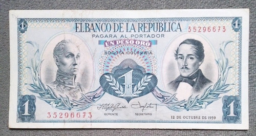 Billete De 1 Peso Primera Fecha Año 1959, # 6673