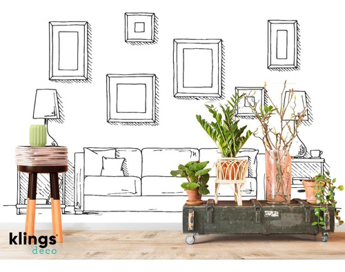 Vinilos Decorativos Mural Empapelado Dibujo A Mano Living