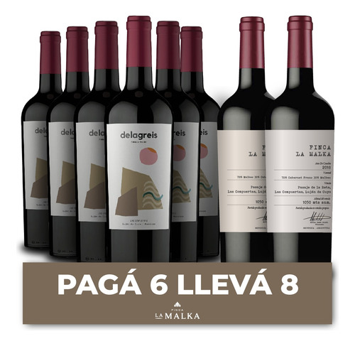  Combo X8 Vinos Malbec Y Cabernet Franc La Malka