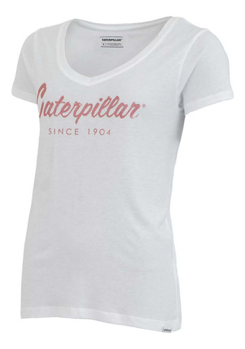 Remera Caterpillar Logo Scrip V-neck Te White-bittersw Dama