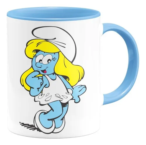 Taza Interior De Color Pitufina Pitufos Smurfs Retro