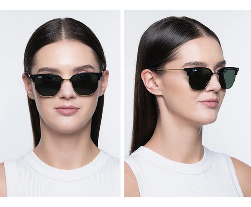 Óculos de sol pequenos Ray-ban New Clubmaster RB4403l + lente verde escura G15 Shiny Gold Rod Shiny Black Frame