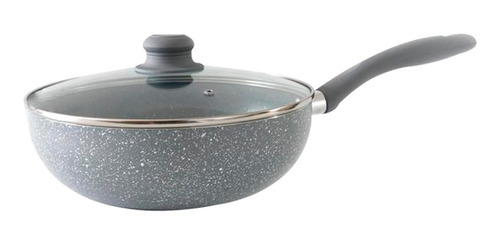 Wok  Antiadherente Granito Tapa Vidrio 30 Cm Mango Silicona