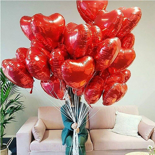 12 Globos Rojos De Corazon Metalizado, Para Ocasion Especial Rojo Corazón
