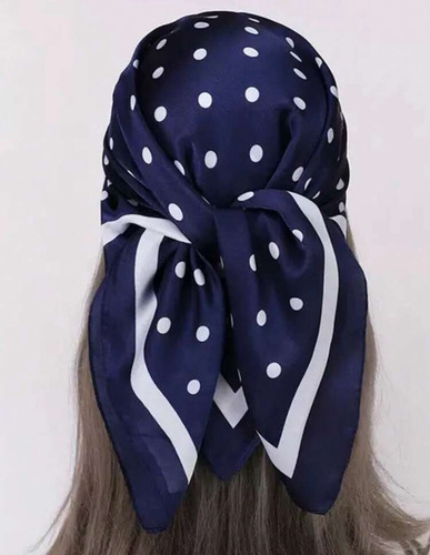 Pañoleta Mascada Pañuelo Turbante Poliseda Pashmina Microsed Azul Marino Lunas Unitalla